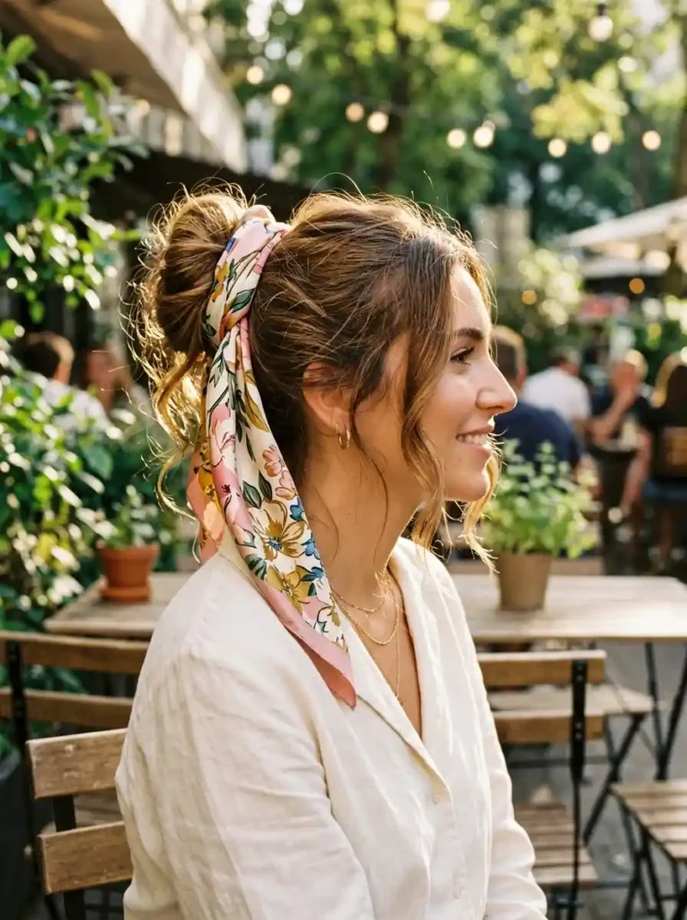 12. Scarf Wrapped Bun