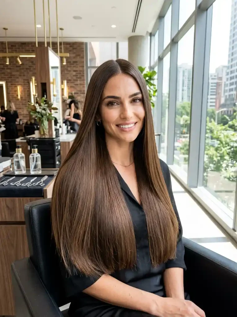 20. Ultra-Glossy Long Blunt Hair