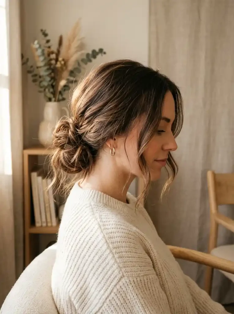 21. Messy Low Bun Trendy Bun Hairstyle Ideas