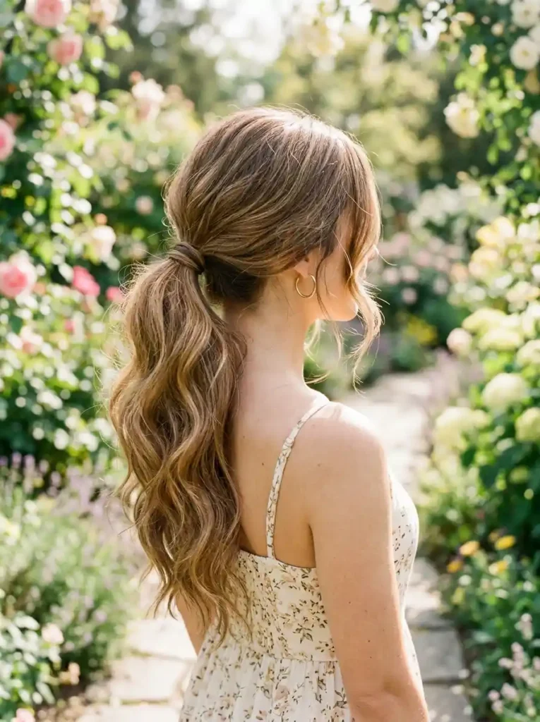 25. Soft Wave Spring Long Ponytail Hairstyles