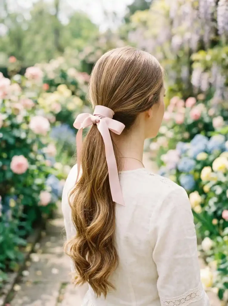 3. Ribbon Wrapped Ponytail