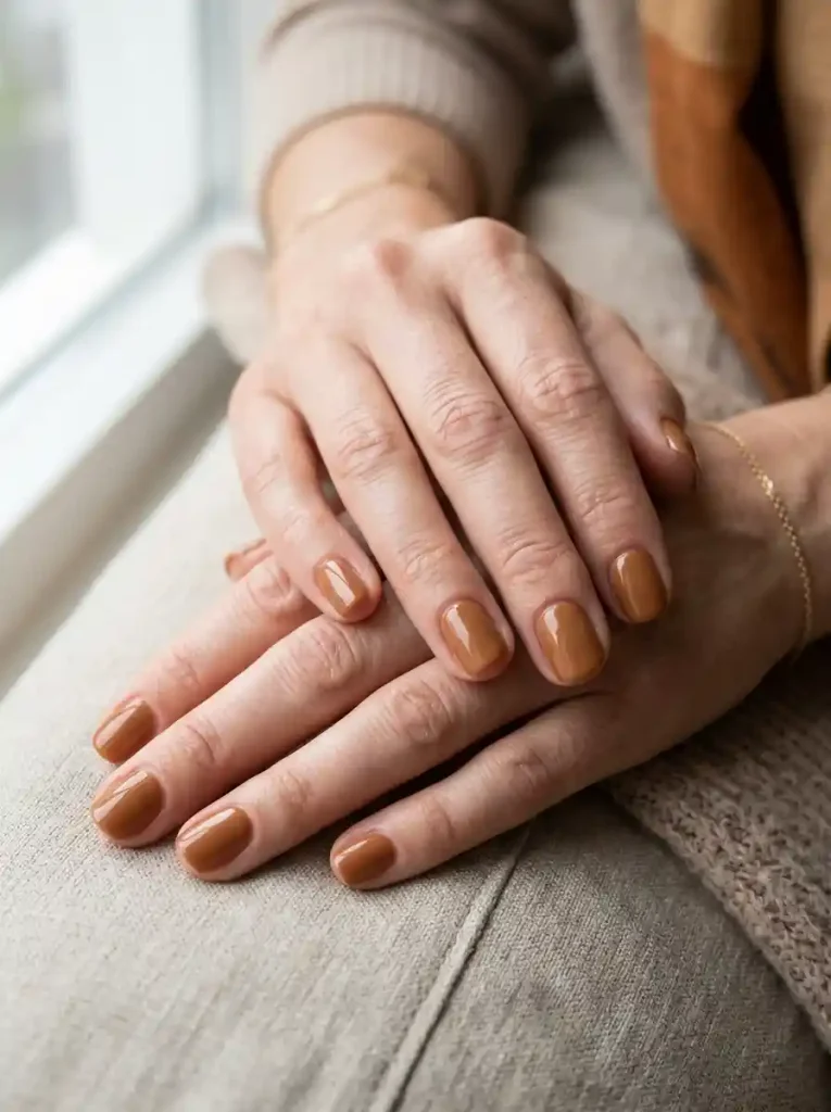 1. Warm Caramel- September Fall Nail Ideas