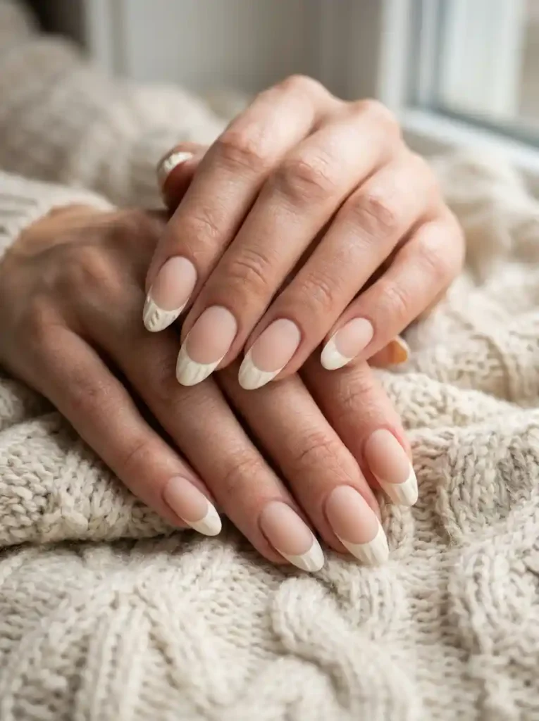 10. Cream French Tip Sweater Nails