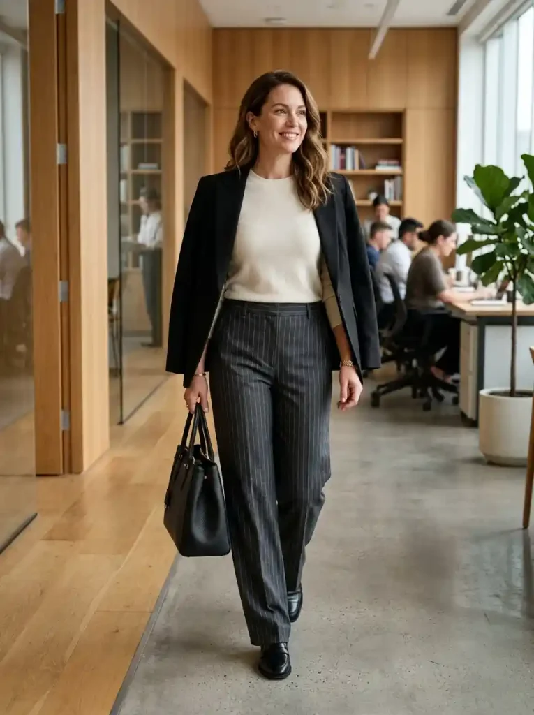 10. Pinstripe Trousers with a Knit Top