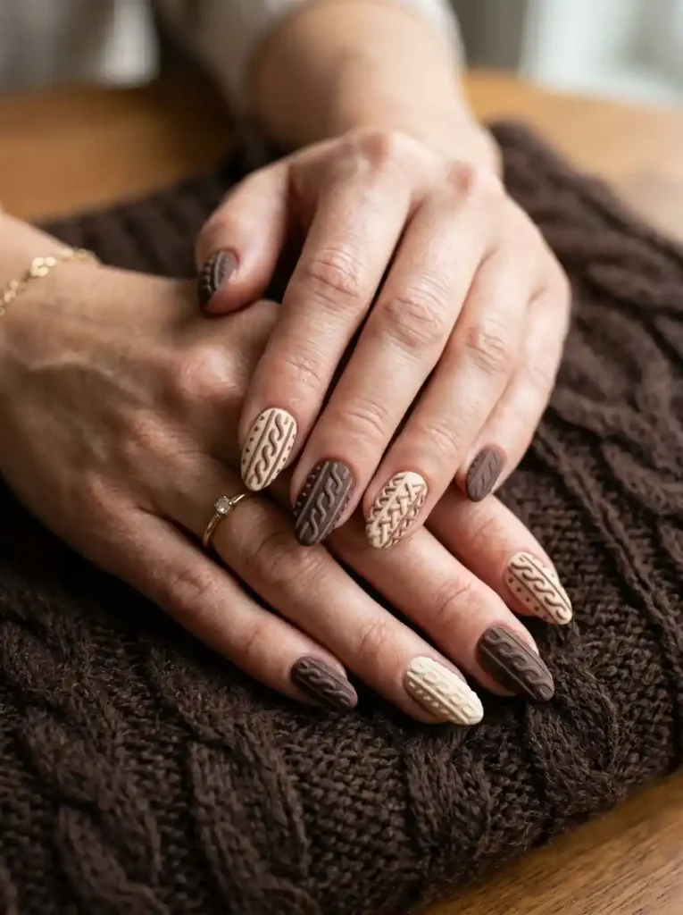 11. Chocolate and Cream Sweater Nails