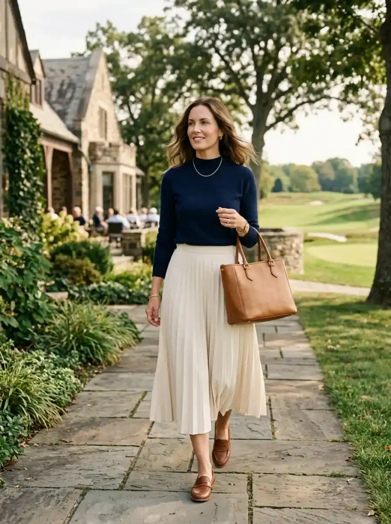 12. Navy Sweater With Pleated Skirt