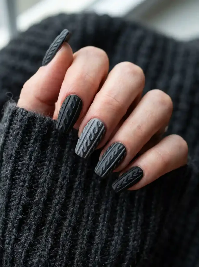 15. Black and Gray Sweater Nails