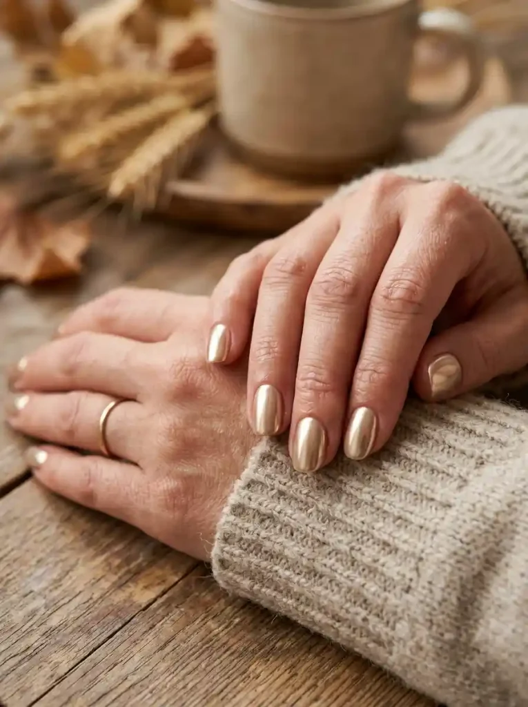 15. Golden Chrome September Nails