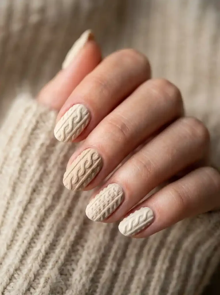 16. Oatmeal Knit Nails