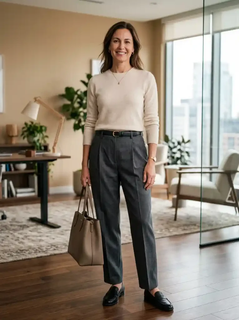 16. Pleated Trousers with Fine-Knit Sweater
