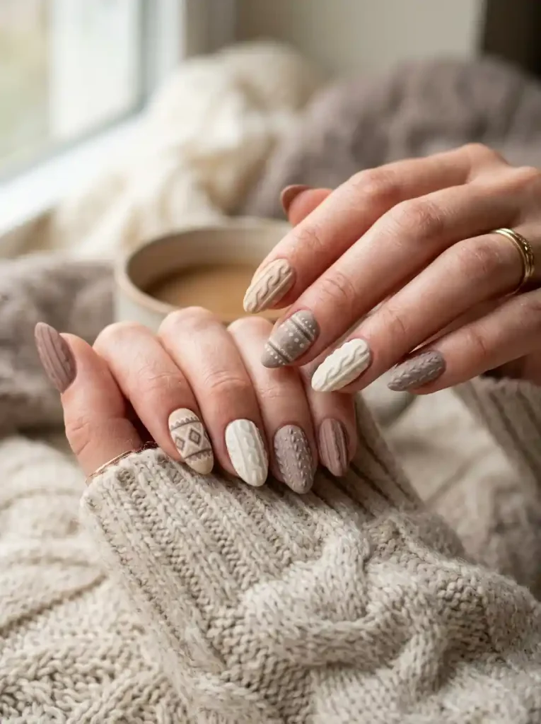 18. Mixed Sweater Pattern Nails
