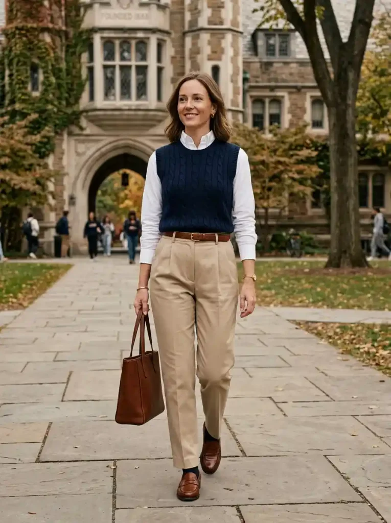 18. Preppy Sweater Vest With Button-Down Shirt