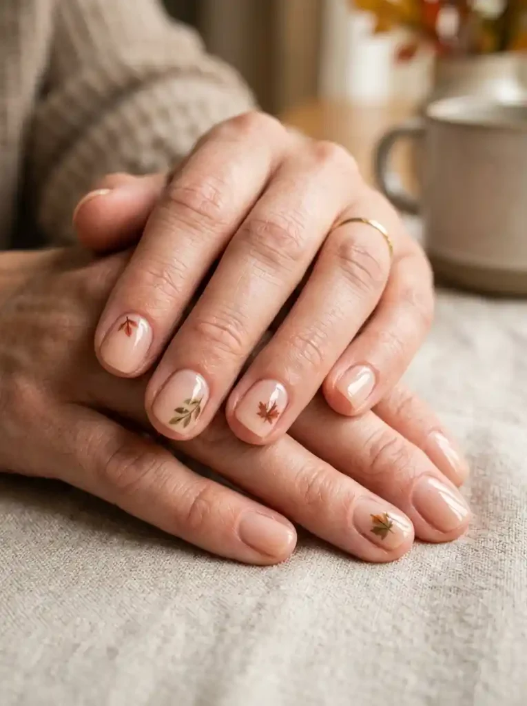 18. Tiny Leaf Accent Nails
