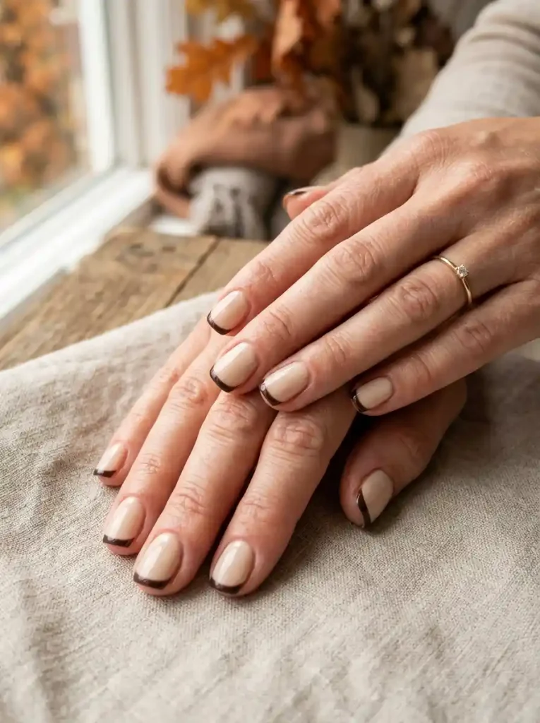 19. Espresso and Cream French Nails
