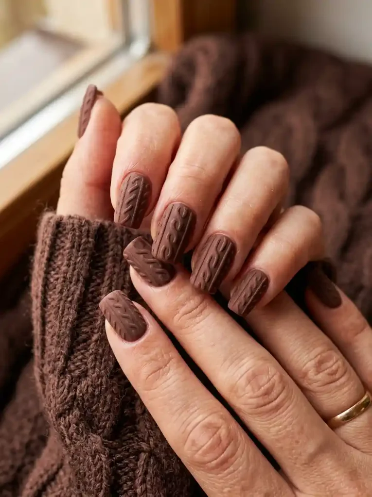 19. Matte Chocolate Knit Nails