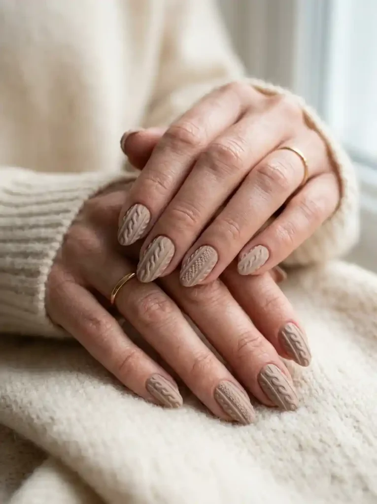 2. Beige Sweater Texture Nails
