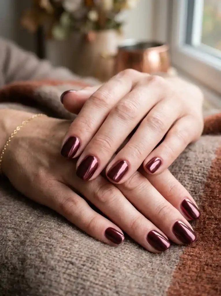 20. Burgundy Chrome Glam Nails