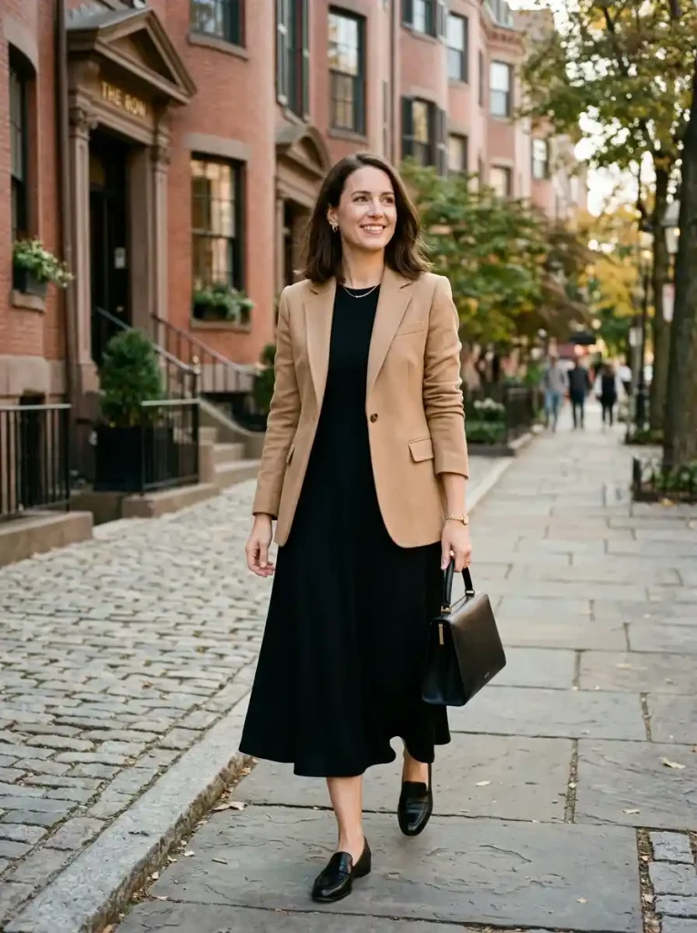 20. Classic Black Midi Dress With Blazer