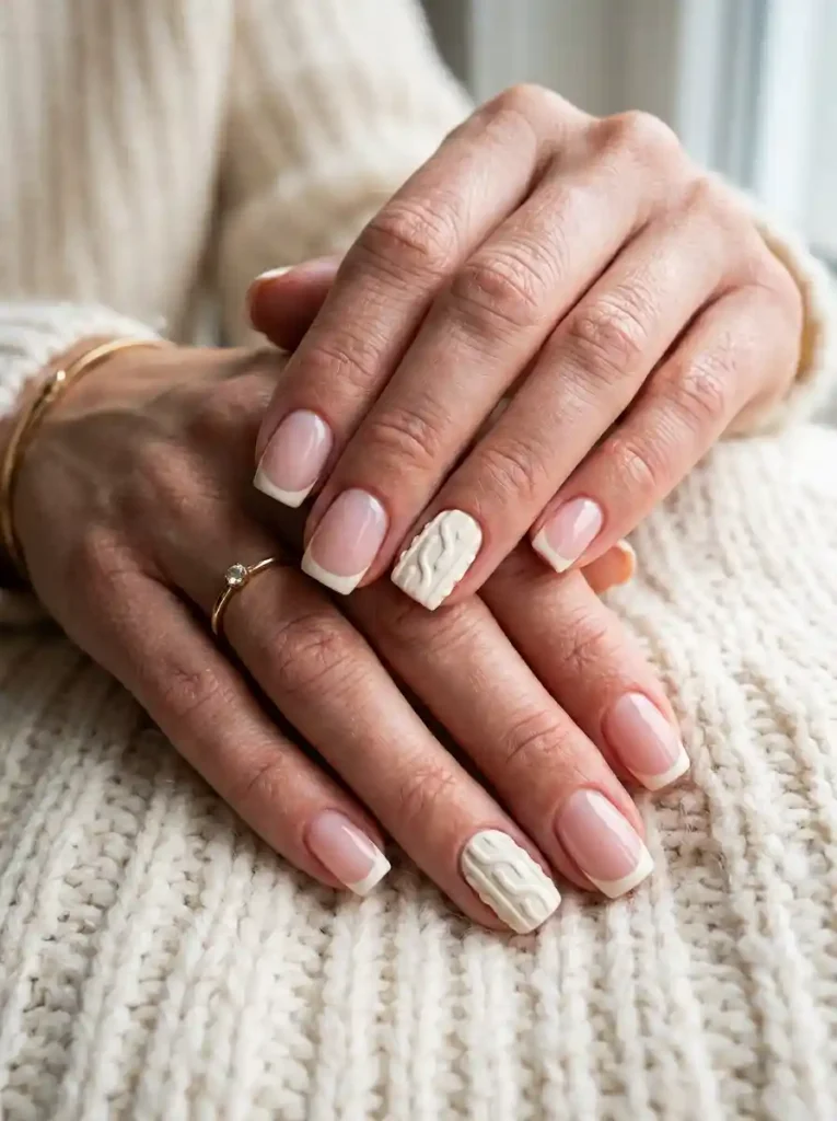 20. French Knit Accent Nails