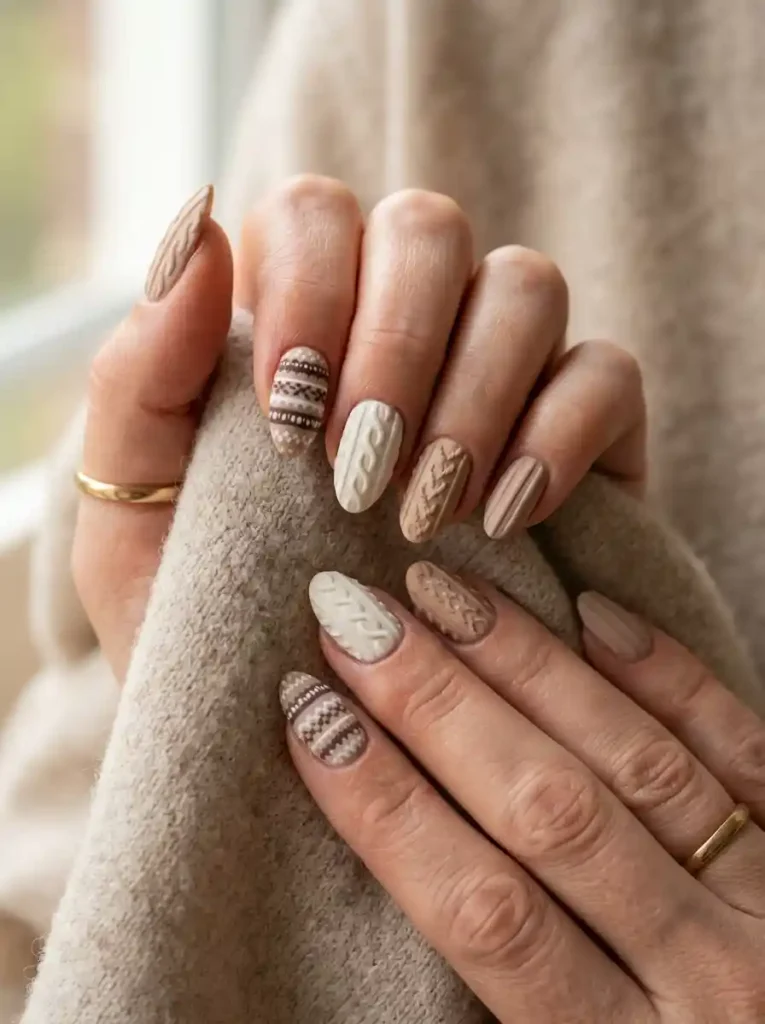21. Luxe Neutral Sweater Nail Art