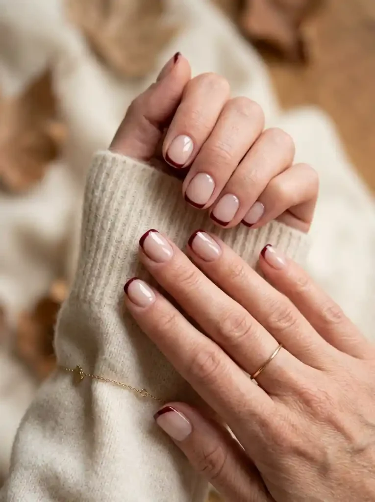 4. Burgundy Micro-French Nails