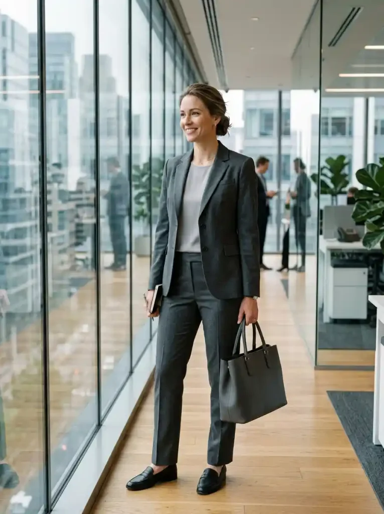 4. Monochrome Gray Suit-Corporate Workwear Ideas
