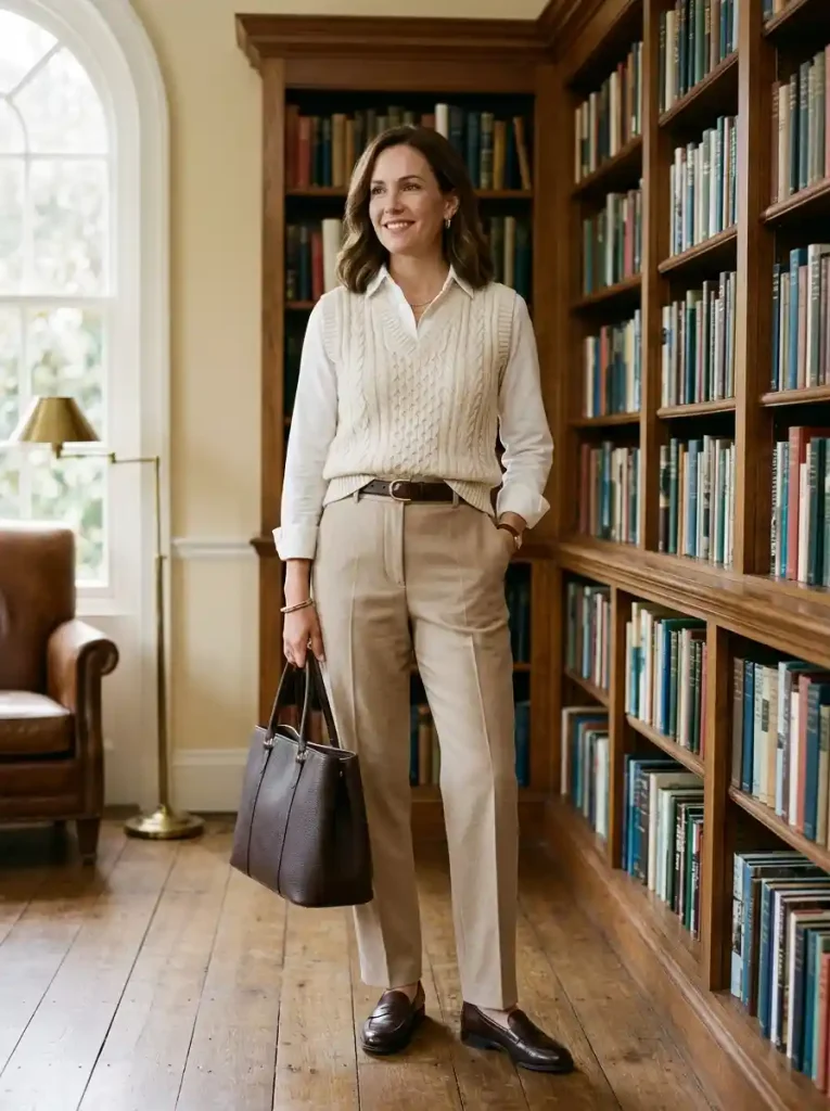 4. Sweater Vest with Button-Down and Trousers