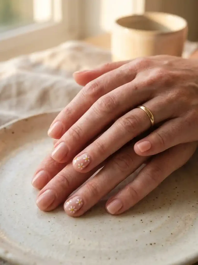 4. Tiny Daisy Accent Nails