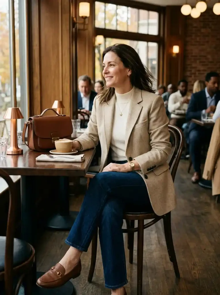 5. Blazer With Dark Straight-Leg Jeans-Old Money Outfits for Women