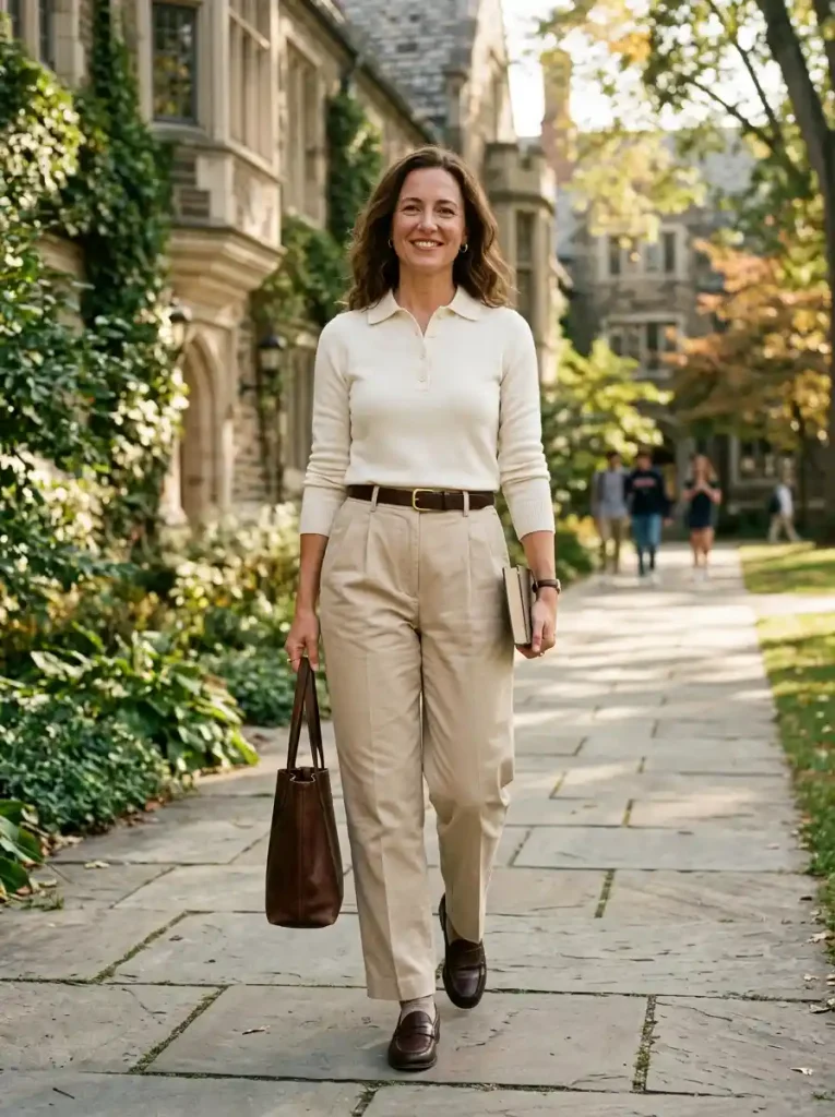 6. Pleated Trousers With Polo Sweater