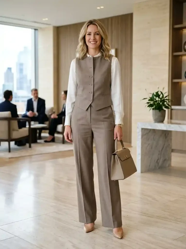 6. Tailored Vest with Wide-Leg Pants