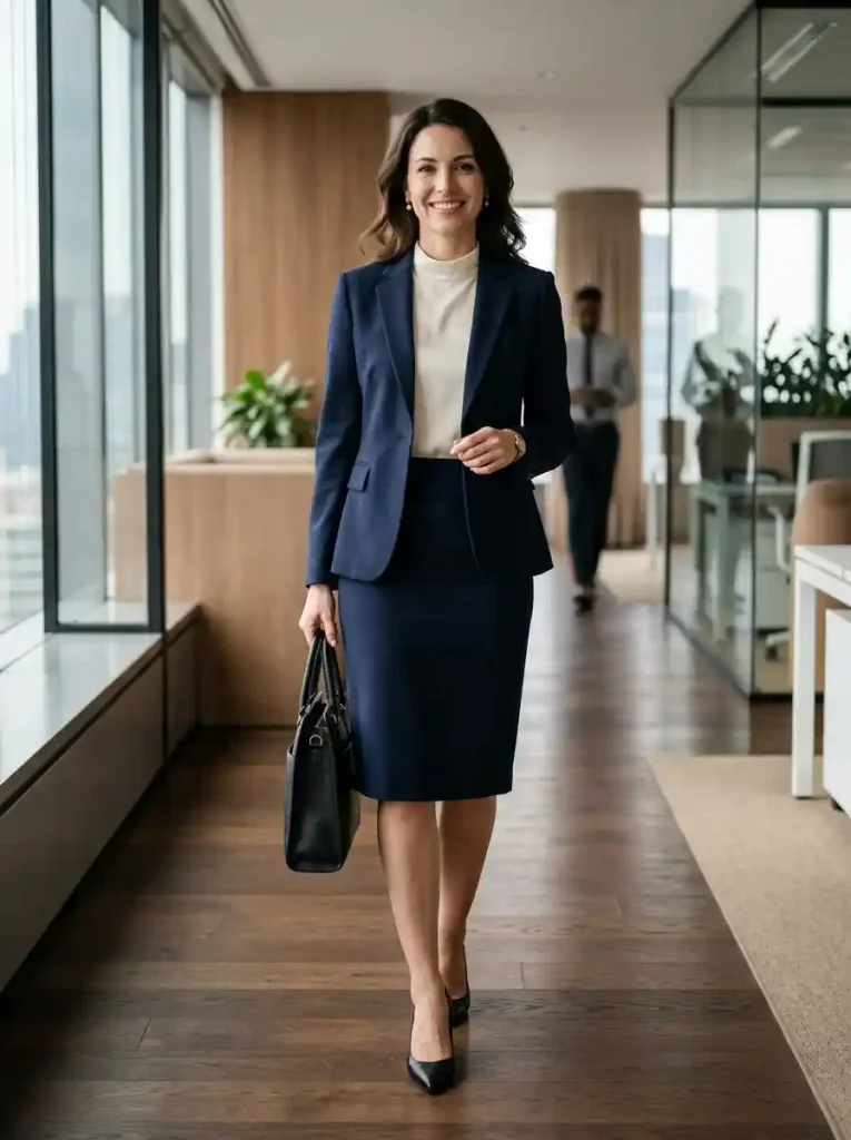 7. Pencil Midi Skirt with Blazer