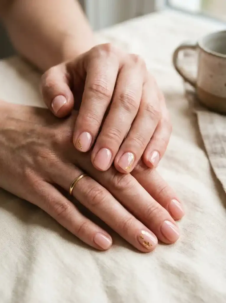 7. Sheer Pink and Gold Accent Nails