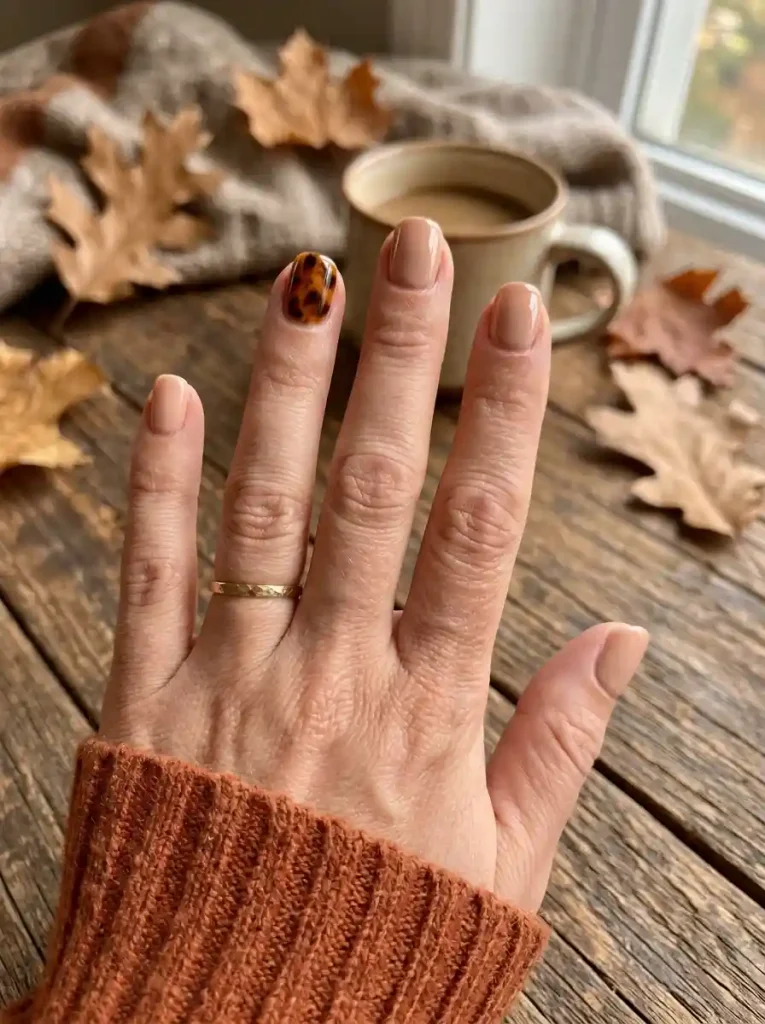 8. Tortoiseshell Accent Nails