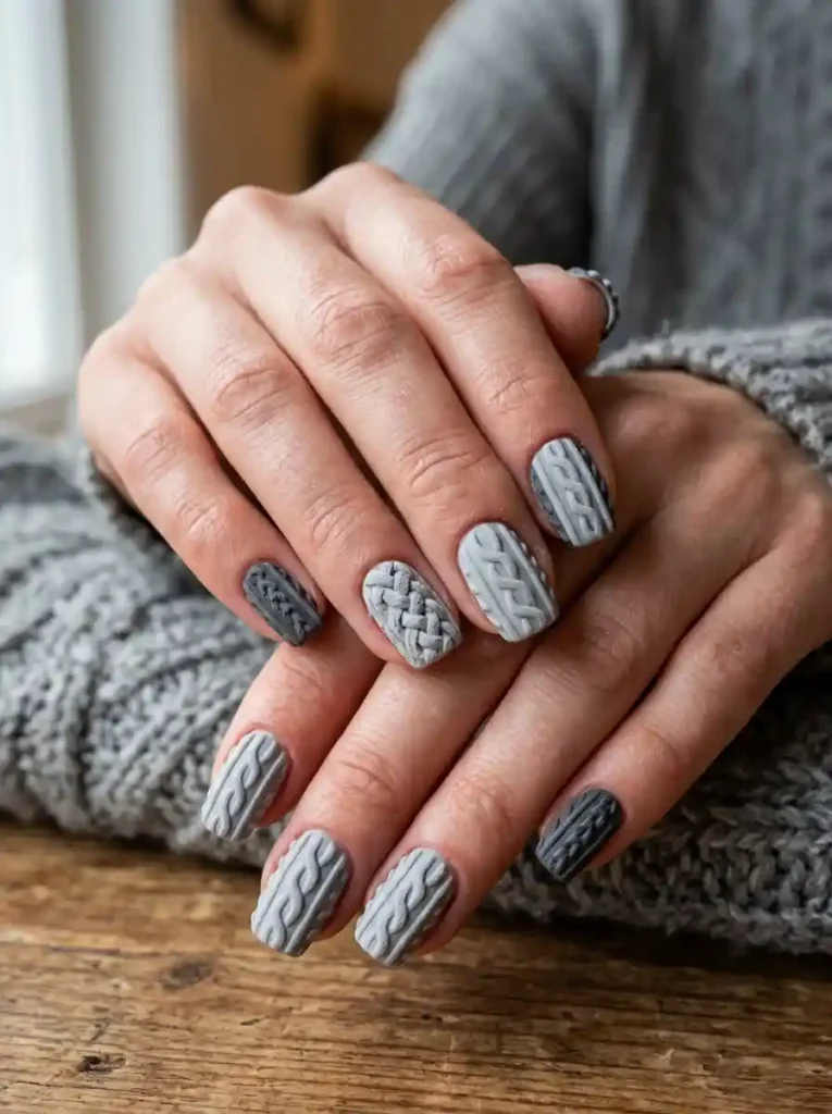9. Gray Chunky Knit Nails