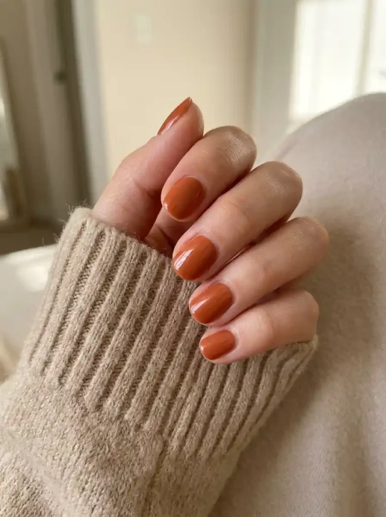 1. Burnt Orange Short Fall Nails
