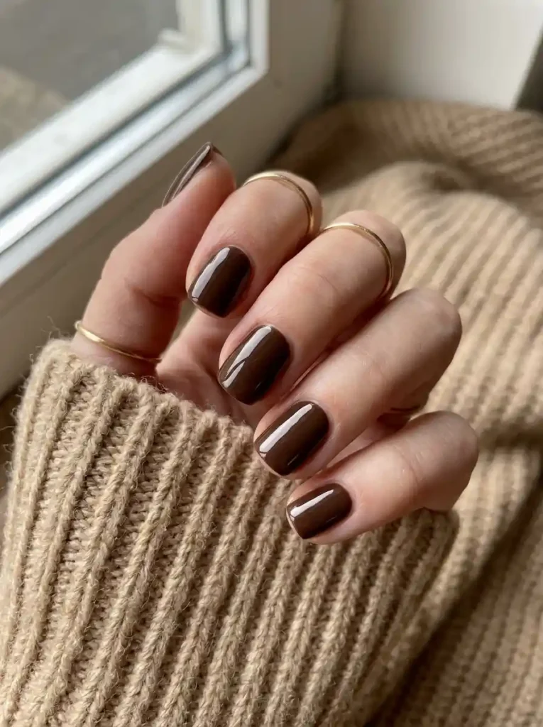 1. Chocolate Brown Short Fall Gel Nail Ideas
