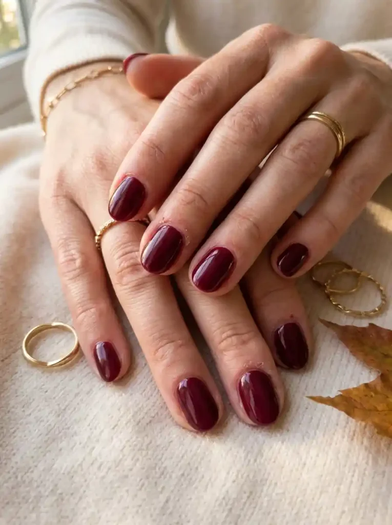1. Glossy Burgundy-October Nail Ideas 2026
