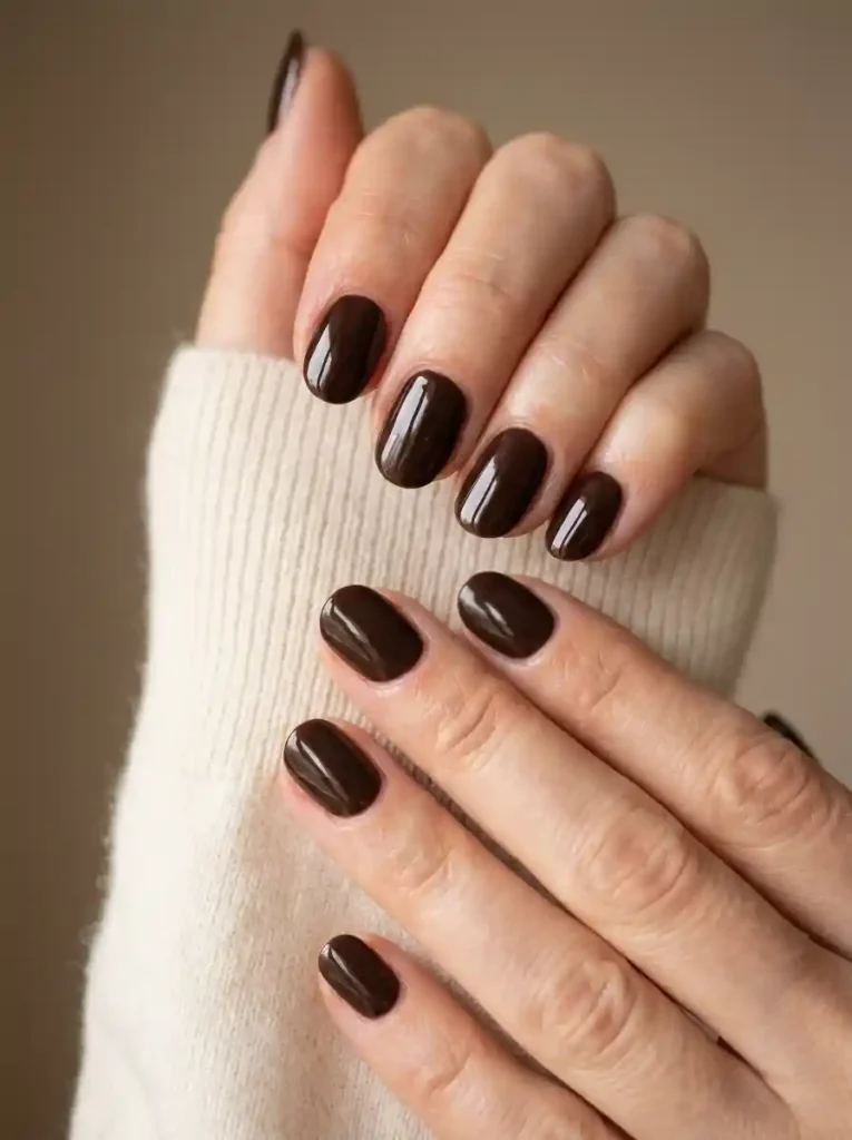 1. Glossy Chocolate Brown-Classy Fall Nails 2026