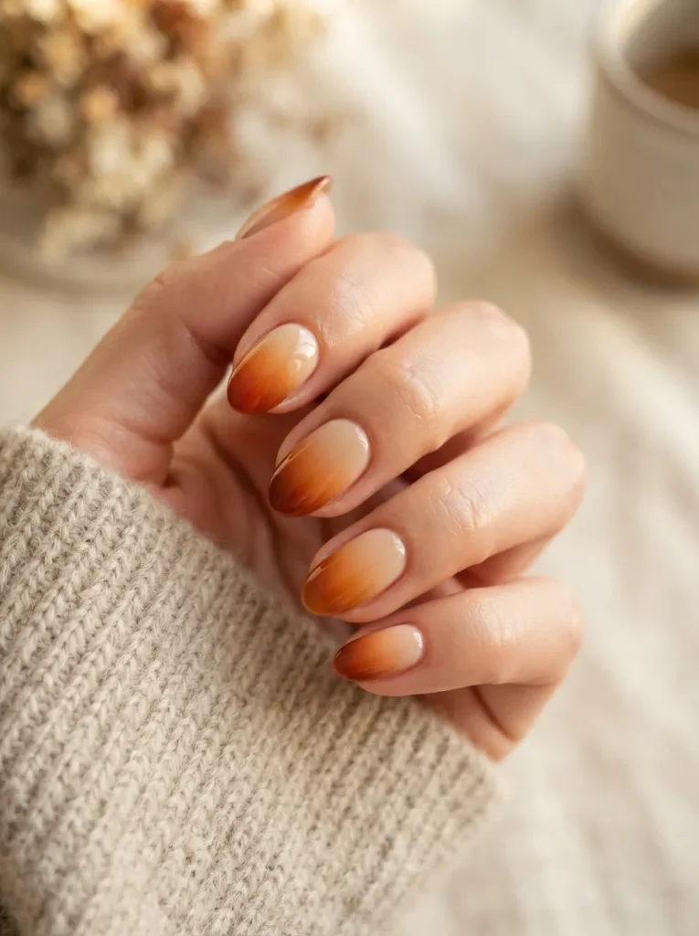 1. Pumpkin Spice Gradient Fall Nails Ideas