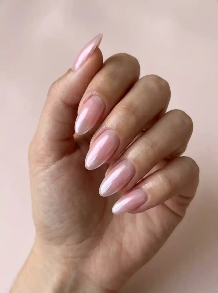 1. Sheer Pink Jelly Chrome Nail Ideas