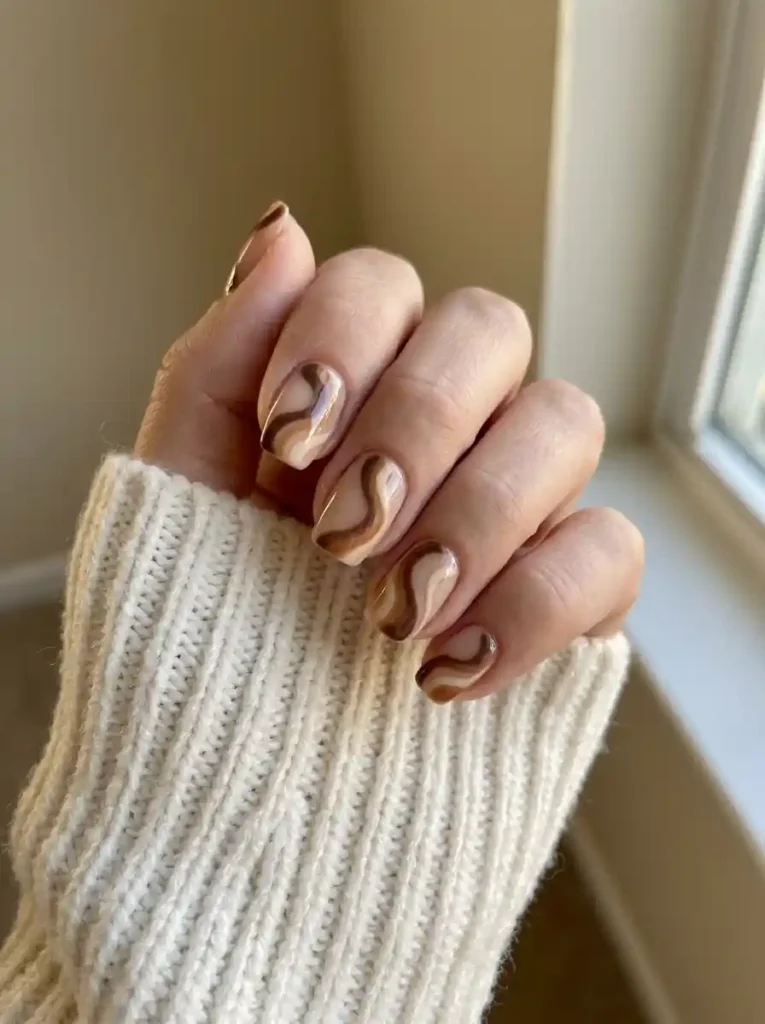 14. Mocha Swirl Nails