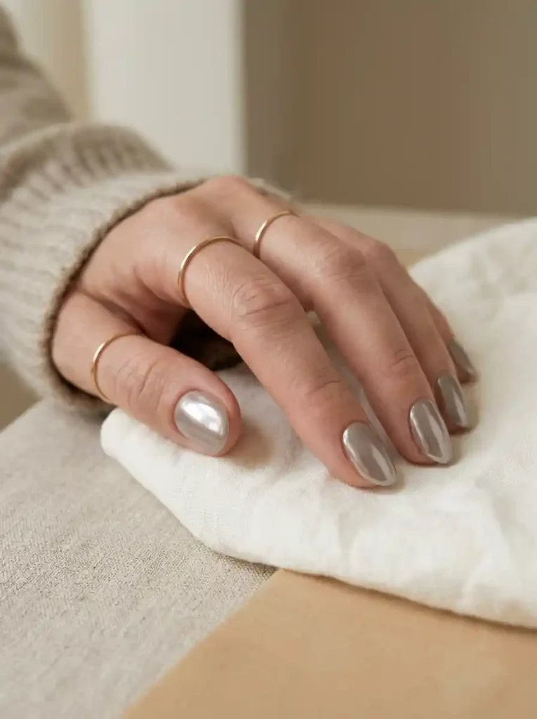 18. Taupe Chrome Nails