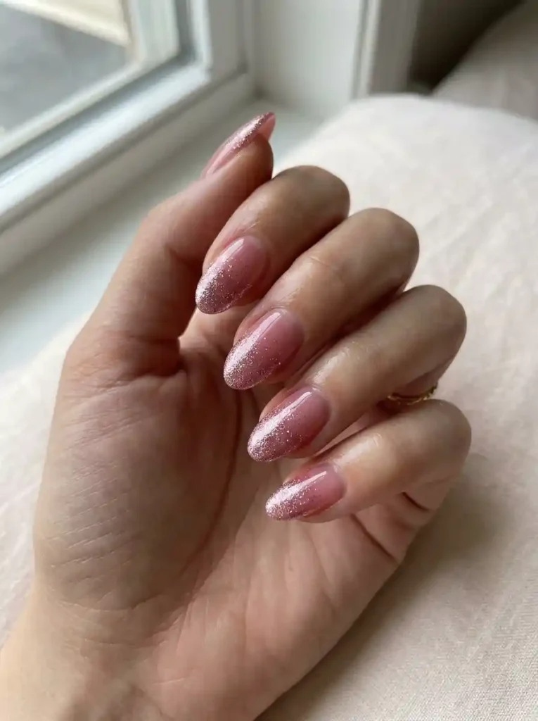 22. Pink Chrome Glitter Tips