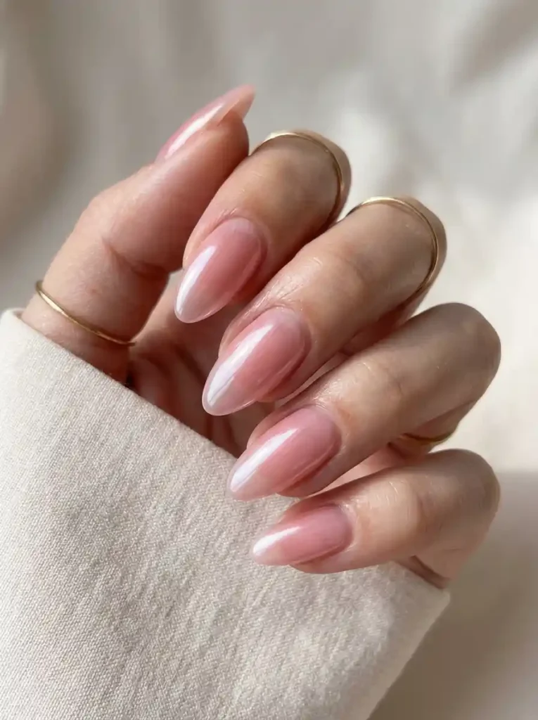 23. Classic Glass Pink Jelly Chrome Nail Ideas