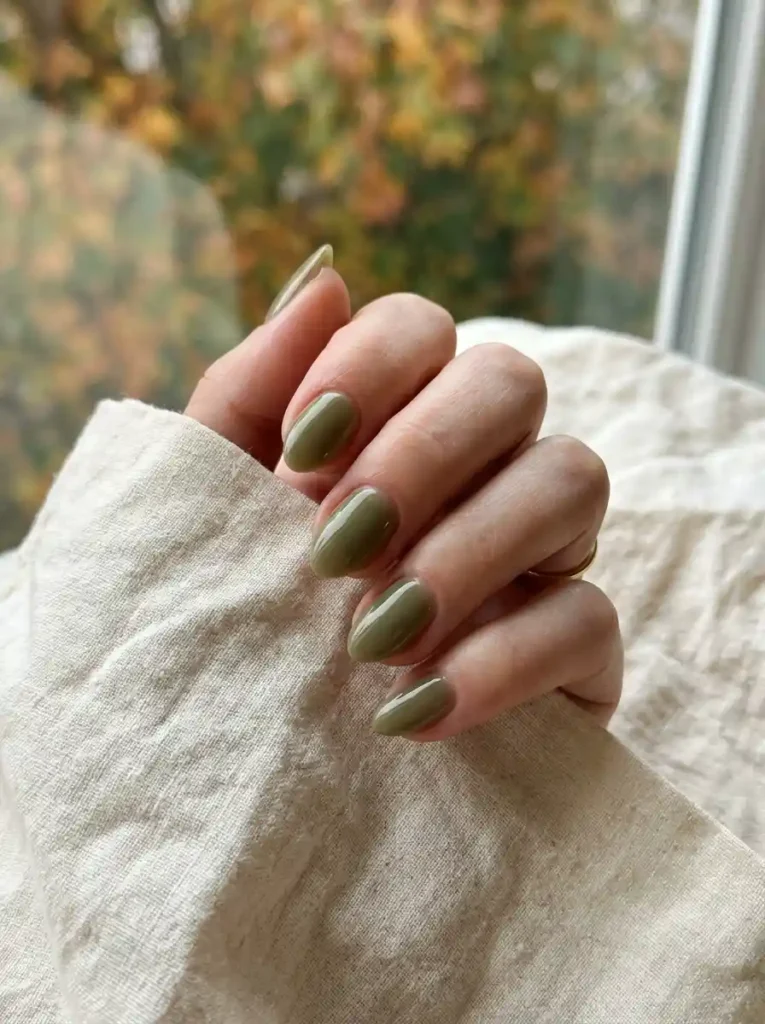 3. Olive Green Gel Nails