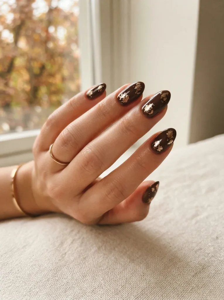 6. Cocoa Gold Foil Nails